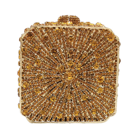 Boutique De FGG Women Metal Box Crystal Clutch Purse Evening Bag Wedding Bridal Rhinestone Handbags Party Clutch Bag,Mini,Bronze Boutique De FGG