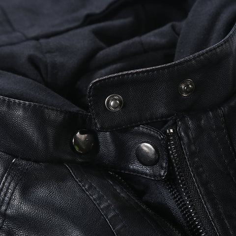 Tanming Women's Removable Hooded Faux Leather Jackets (X-Large, Black) Tanming