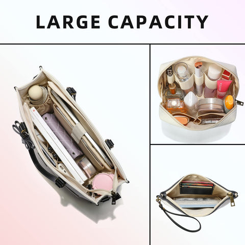 Keyli Laptop Tote Bag Canvas Bag for Women 15.6 inch Casual Work Shoulder Bags Large Capacity Professional Business Office Computer Bag Briefcase Handbag Purses for Travel, Office, School White Keyli