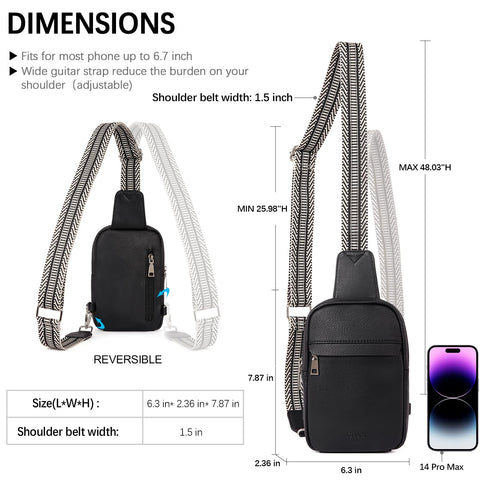 CLUCI Small Sling Bag for Women Crossbody Purse, Leather Fanny Packs with Guitar Strap, Cross Body Bag Women Black CLUCI