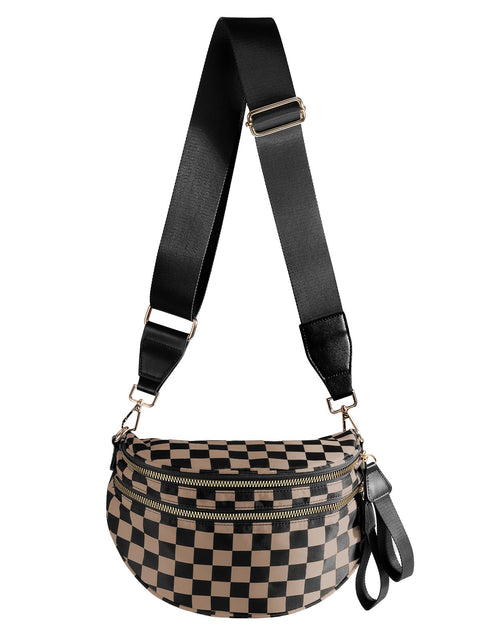 Black and White Checkered Crossbody Bum Bag for Women,Spacious Checkered Purse Fanny Packs Belt Bag Sling Bag with Shoulder Strap (khaki Checkered)