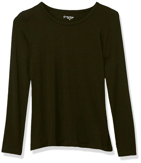 The Drop Women's Hannah Long-sleeve Crew Neck Fitted T-shirt, Black, XL