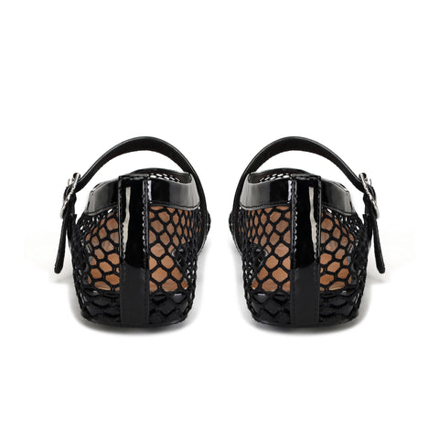 DOEYG Black Mesh Ballet Flats for Women Round Toe Mesh Flats Ballet Shoes Buckle Strap Mesh Mary Jane Flats Comfy Casual Office Summer Fishnet Ballerina Flats Shoes
