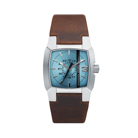 Diesel Men's 36mm Cliffhanger Quartz Stainless Steel and Leather Three-Hand Watch, Color: Silver, Brown (Model: DZ1998) Diesel