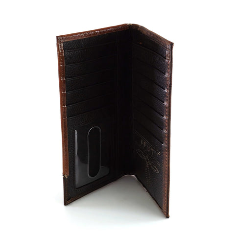 Ariat Men's Rodeo Wallet, Hand Tooled Leather Corner, Antiqued Silver Concho, Tan ARIAT