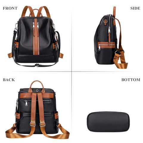 ALTOSY Genuine Leather Backpack Purse for Women Convertible Shoulder Bag Crossbody Bag with Laptop Compartment(S77 Black/Brown) ALTOSY
