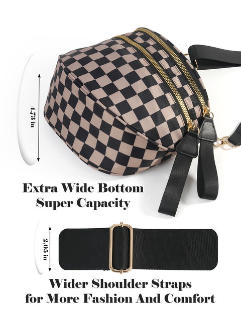Black and White Checkered Crossbody Bum Bag for Women,Spacious Checkered Purse Fanny Packs Belt Bag Sling Bag with Shoulder Strap (khaki Checkered)