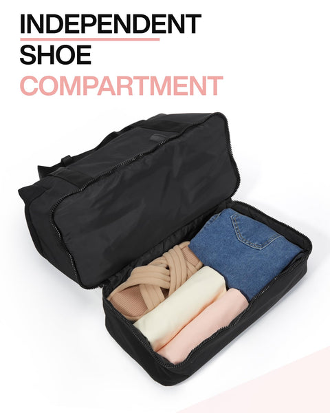 Weekender Bags for Women, BAGSMART Travel Duffel Bags with Shoe Compartment,Personal Item Travel Bag for Airlines, Carry on Overnight Tote Bag with Toiletry Bag (Black) BAGSMART