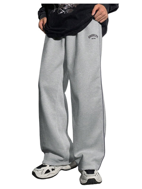 RoseSeek Boy's Letter Graphic Wide Leg Sweatpants Baggy Pants Athletic Track Sweat Pants Joggers Light Grey 13Y
