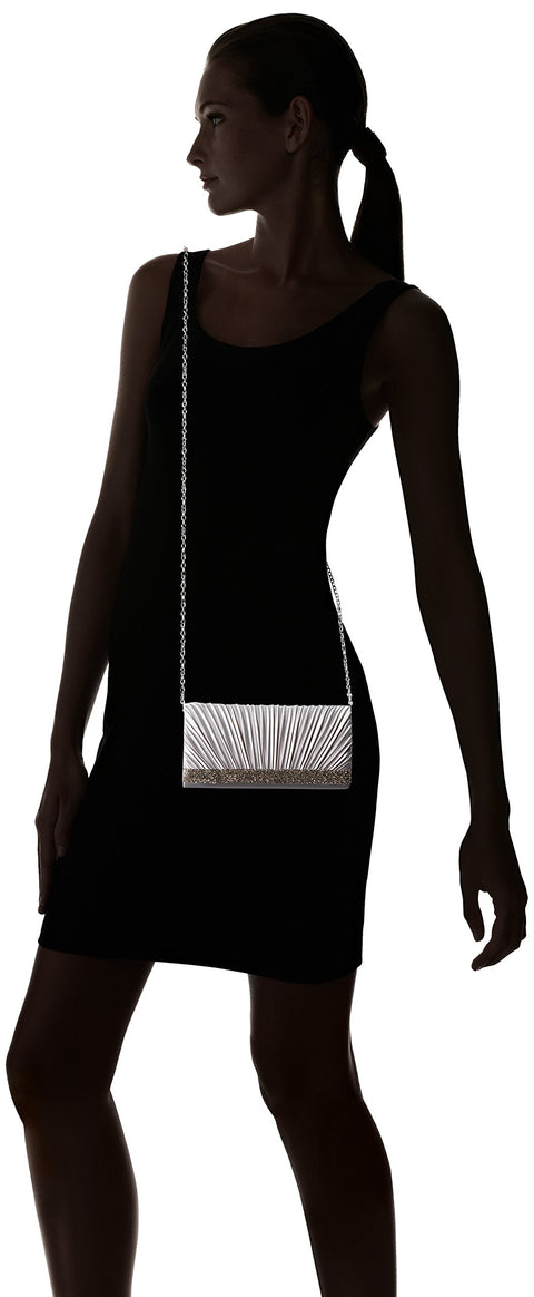 Jessica McClintock Chloe Satin Pleated Rhinestone Clutch, Silver Jessica McClintock