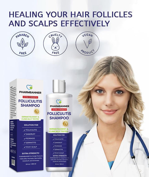 PHARMBANNER Anti-Fungal Shampoo for Folliculitis, Seborrheic Dermatitis, Scalp Psoriasis - Relieves Itchy & Dry Scalp