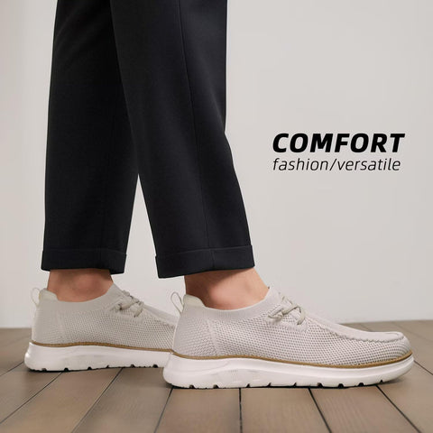 Mens Boat Loafers Slip-on Casual Mesh Walking Shoes Business Oxfords Sneakers Work Lightweight Comfortable Soft Sole Beige