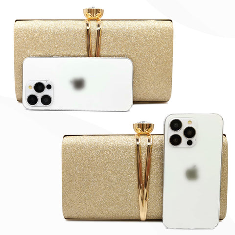 Aovtero Evening Bag Clutch Purses Women Wedding Party Bridal Handbag with Chain (Glitter-Gold) Aovtero