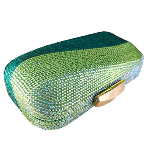 Boutique De FGG Sea Wave Luxury Crystal Clutch Evening Bags for Women Gradient Green Rhinestone Wedding Handbags and Purses Boutique De FGG
