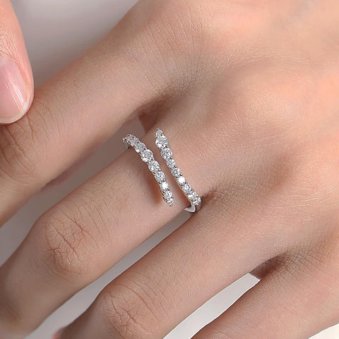 HZSIKAO Moissanite Ring Bands, Sterling Silver Engagement Rings Moissanite Diamond Open Eternity Wedding Band for Women Size 9 HZSIKAO