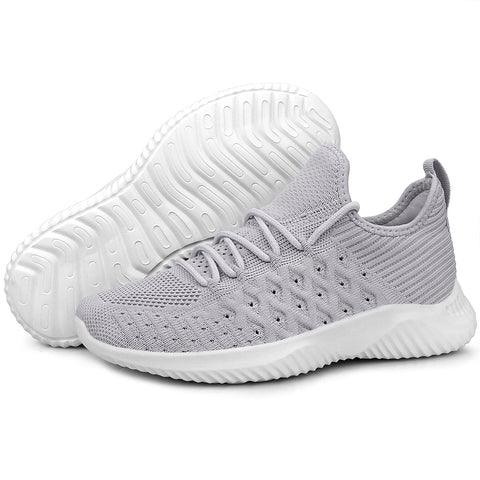 Feethit Womens Slip On Walking Shoes Non Slip Running Shoes Breathable Workout Shoes Lightweight Gym Sneakers Light Grey Size 8.5 Feethit