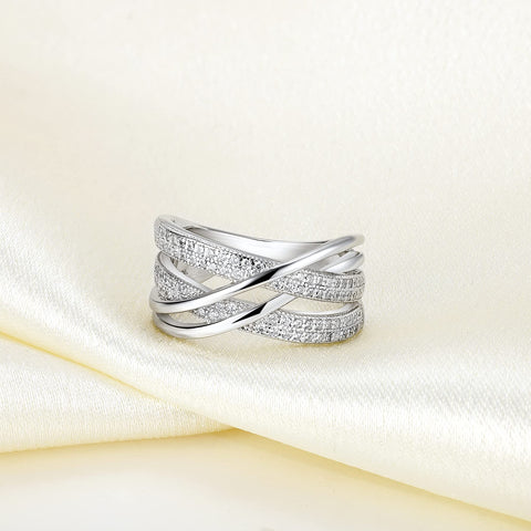 YL Twisted Knot Rings 925 Sterling Silver Criss Knot Ring 18k White Gold Plated Cubic Zirconia Infinity Statement Rings for Women-size5 YL