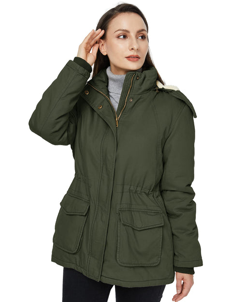 WenVen Women's Warm Fleece Lined Jacket Cotton Hooded Coat (Army Green, L) WenVen