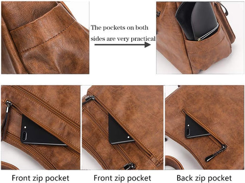 Artwell Fashion Crossbody Bag For Women Shoulder Bag Soft PU Leather Handbags Purses Multi Pocket Hobo Tote Bag (Brown)