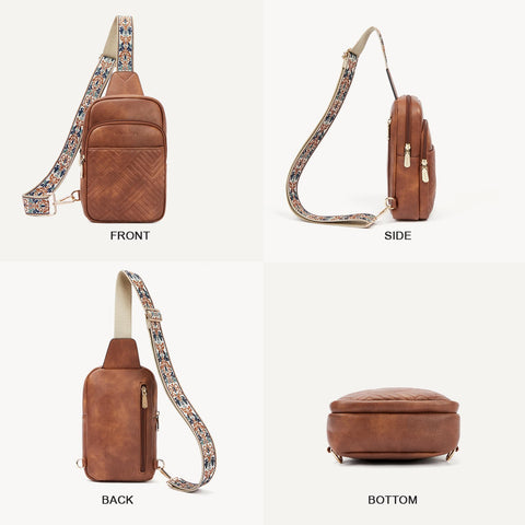 BOSTANTEN Sling Bag Quilted Crossbody Bags for Women Cross Body Purse PU Leather Fanny Pack with Adjustable Guitar Strap