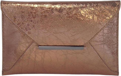 JNB Crushed Metallic Envelope Clutch, Bronze JNB