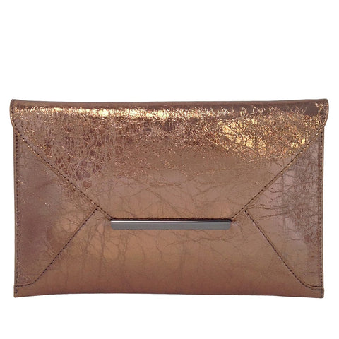 JNB Crushed Metallic Envelope Clutch, Bronze JNB