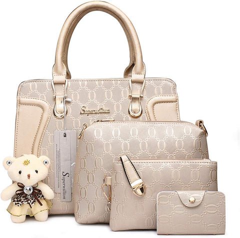 Soperwillton Women's Fashion Handbags Tote Bags Shoulder Bag Top Handle Satchel Purse Set 4pcs Soperwillton