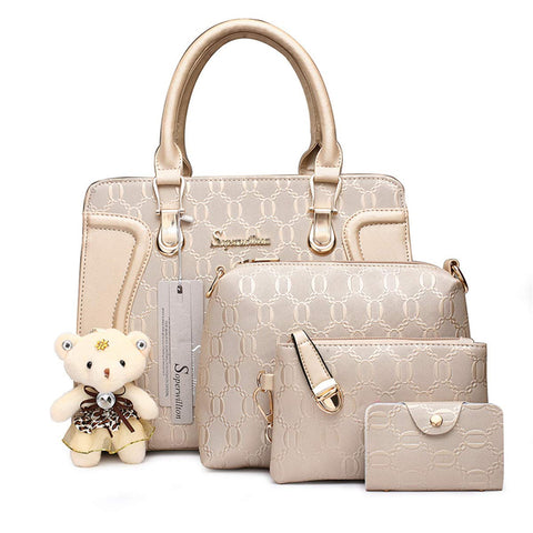 Soperwillton Women's Fashion Handbags Tote Bags Shoulder Bag Top Handle Satchel Purse Set 4pcs Soperwillton