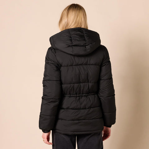 Amazon Essentials Women's Heavyweight Quilted Hooded Puffer Winter Jacket with Adjustable Waist, Black, X-Large Amazon Essentials