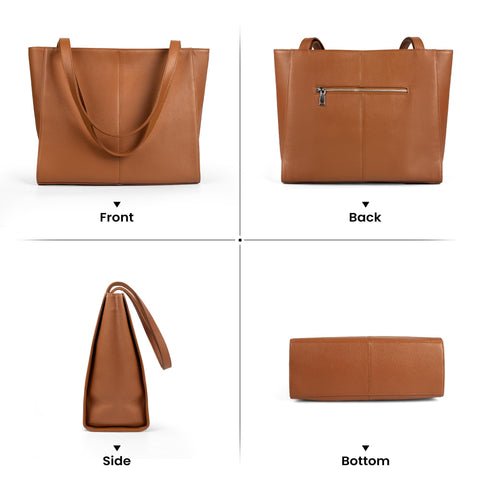 befen Real Leather Tote Shoulder Bags for Women Work, Women's Tote Bag Purses with Compartments for Daily and Travel Cognac Brown