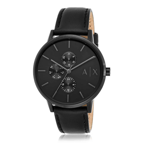 A｜X ARMANI EXCHANGE Men's Leather Watch, Color: Black/Black (Model: AX2719) A｜X ARMANI EXCHANGE