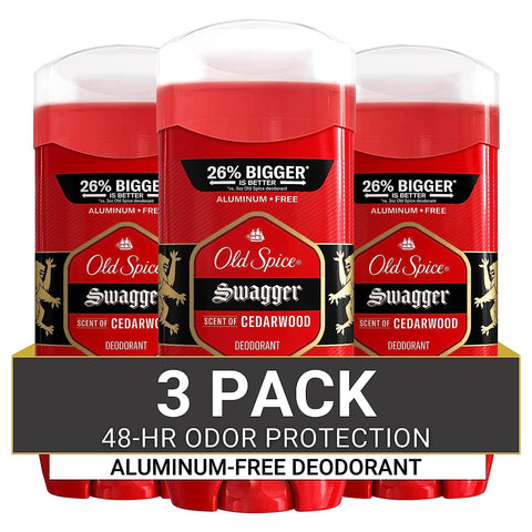 Old Spice Aluminum Free Deodorant for Men, 24/7 Odor Protection, 24/7 Freshness & Lasting Scent, Swagger with Cedarwood Scent, 3.8 oz (Pack of 3)