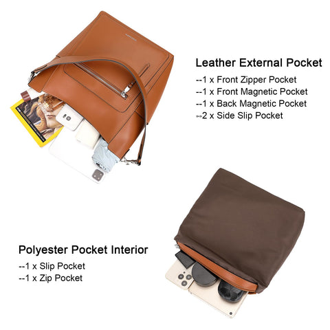Over Earth Leather Bucket Bags for Women Shoulder Hobo Purse Ladies Tote Bag(O206E Brown) Over Earth