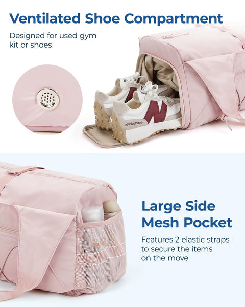 BAGSMART Gym Bag for Women, Lightweight Duffel Bag with Shoe Compartment, Weekender Bags with Wet Pocket, Workout Yoga Tote Bag for Women, Pink BAGSMART