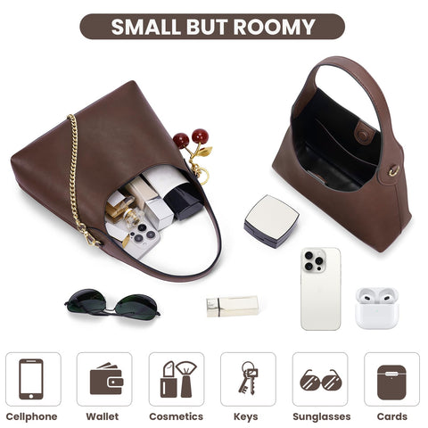 Small Hobo Bags for Women Cherry Shoulder Bag Purse Faux Leather Tote Handbag Trendy Chain Crossbody Bag