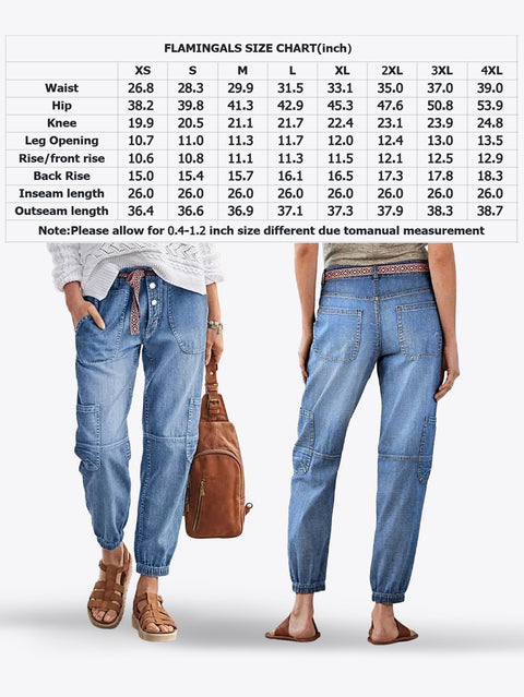 Flamingals Straight Leg Button Fly Jeans for Women Multi Pocket Mid Rise Jeans Without Belt Denim Pants Light Blue M