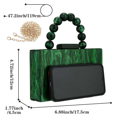 Acrylic Purses Evening Clutch Bag Marbling Handbags for Women Cross Body Bag with Pearl Chain Formal Wedding Prom Party (Dark Green) jessie