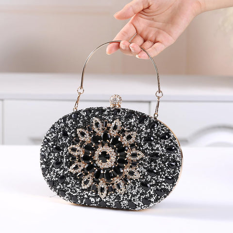 Beaguful Women's Evening Bags Sparkly Rhinestone Clutch Purses Luxury Handbags Oval Black Beaguful