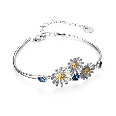YAFEINI Daisy Bracelet 925 Sterling Silver Daisy Flower Bangle Bracelets for Women Jewelry Gifts YAFEINI