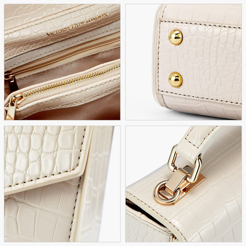 VICTORIA HYDE Crossbody Bag For Women Vegan Genuine Leather Handbags Briefcase With Small and Square Bags (Beigeeeee) VICTORIA HYDE