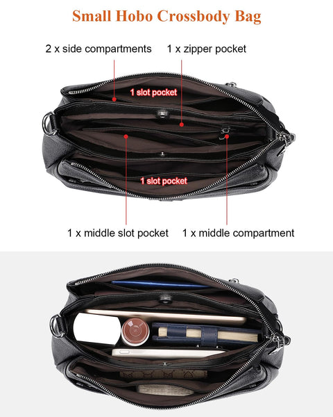 Over Earth Genuine Leather Hobo Bags for Women Small Soft Ladies Shoulder Purses and Handbags Casual Practical Chic Shoulder Bags(O210E Black) Over Earth