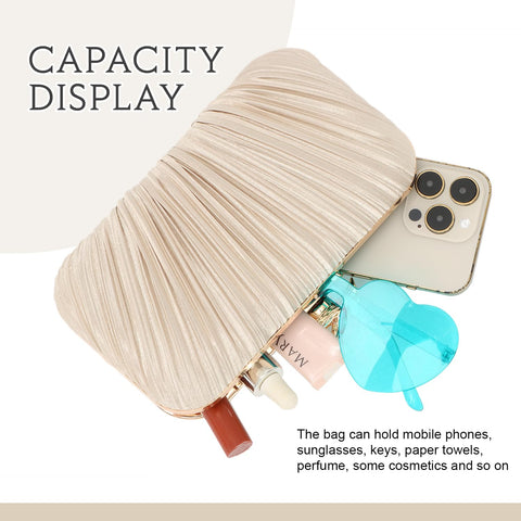 Freie Liebe Clutch Purses for Women Evening Bag Pleated Clutch Bag with Chain for Wedding Party Freie Liebe