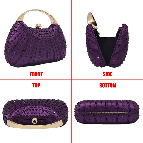 Elegant Crystal Clutch Rhinestone Handbags For Women Party Purse Wedding Prom Sparkly Bag(purple) HUANG ZHUANG