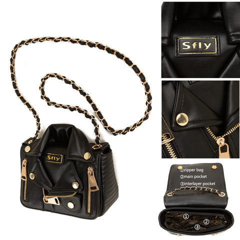 Sfly Women Satchel Chain Strap Shoulder Bag Leather Crossbody Handbags Ladies Evening Clutch Purse Unique Cute Jacket Bag Sfly