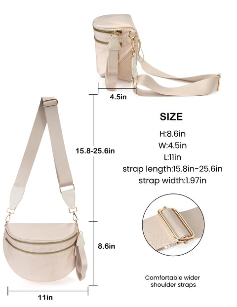 FEIBOON Spacious Nylon Crossbody Bag Bum Bag Handbags Wallets Purses Trendy Shoulder Bag for Women (beige)
