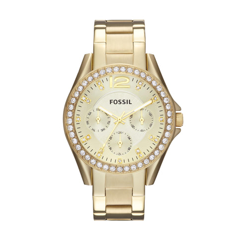 Fossil Women's Riley Quartz Stainless Steel Multifunction Watch, Gold Glitz, 38mm Fossil Watch, Model: ES3203
