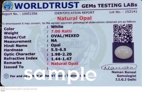 LMDPRAJAPATIS 7.25 Ratti Opal Silver Pendant Origional and Certified by Natural Opel Stone Locket unheated and untreated for Men and Women By Lab Certified