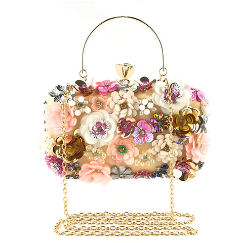 Lanpet Women Clutches Flower Evening Handbag Chain Strap Shoulder Bag Gold Lanpet
