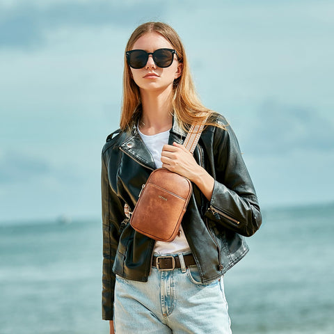 VATAN Small Sling Bag Women's Crossbody Fanny Packs Leather Crossbody Bags for Women (A-A Retro Brown) VATAN