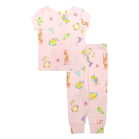 Disney girls 2-piece Snug-fit Cotton Holiday Pajama Set, Soft & Cute for Kids, FUN TOGETHER, 3T